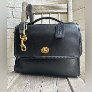 COACH 80's VINTAGE Court bag Black/ Gold Brass Satchel/ Crossbody Bag
